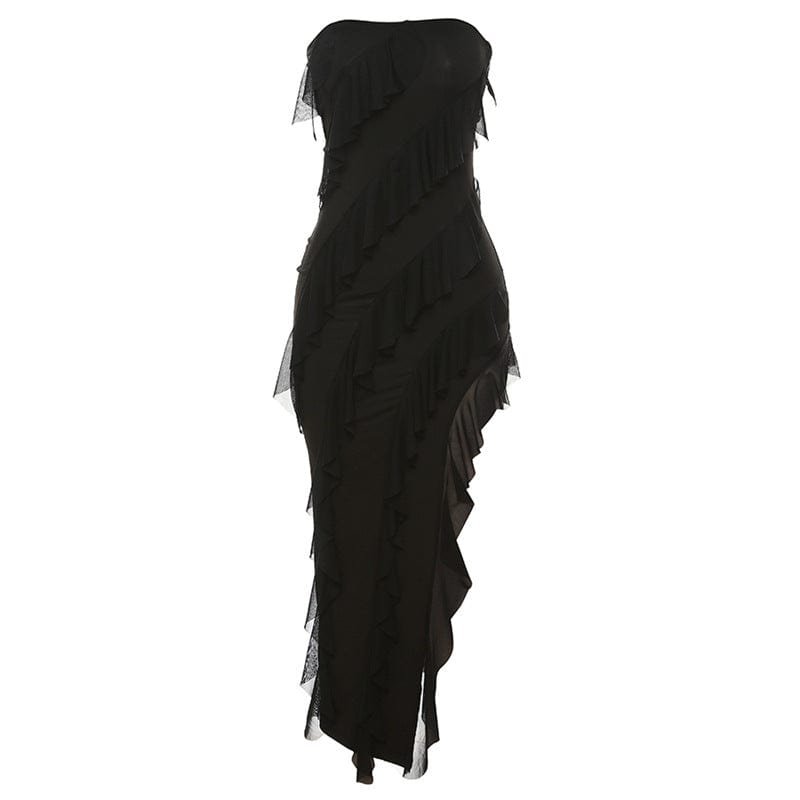 2024 Summer Trend Skinny Women's Fashion Tube Top Backless Split Tassel Dress Birthday Party Clubwear - Xpressa