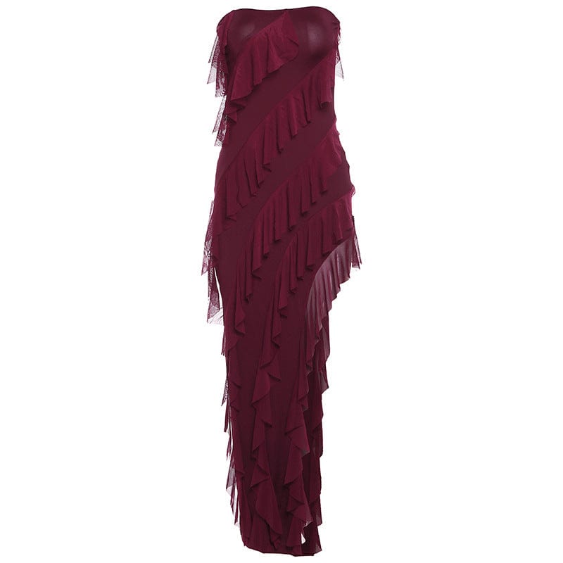 2024 Summer Trend Skinny Women's Fashion Tube Top Backless Split Tassel Dress Birthday Party Clubwear - Xpressa
