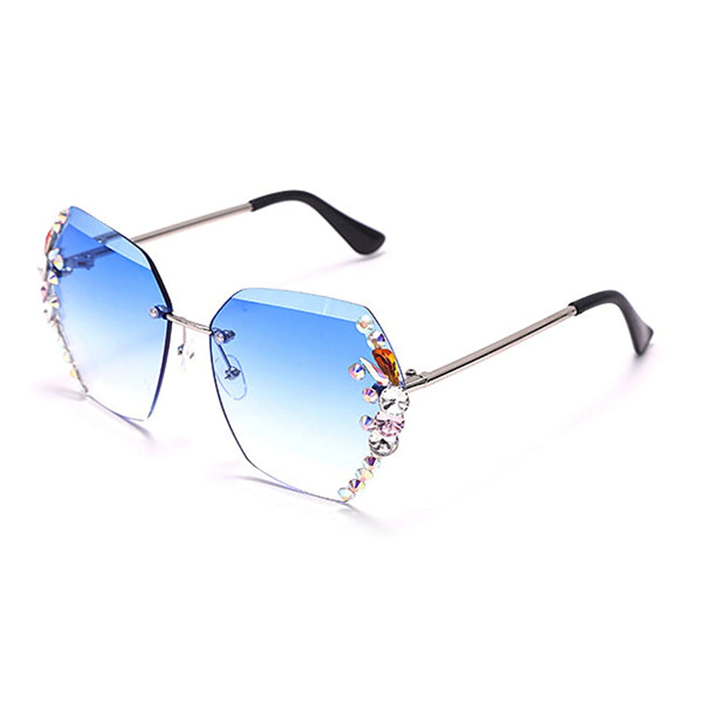 2025 Willochra Square Crystal Vintage Rimless Rhinestone Sunglasses Fashion Gradient Lens Sun Glasses Shades for Female - Xpressa