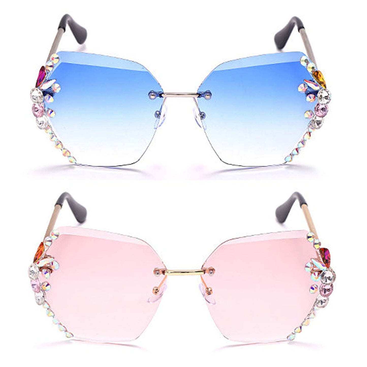 2025 Willochra Square Crystal Vintage Rimless Rhinestone Sunglasses Fashion Gradient Lens Sun Glasses Shades for Female - Xpressa