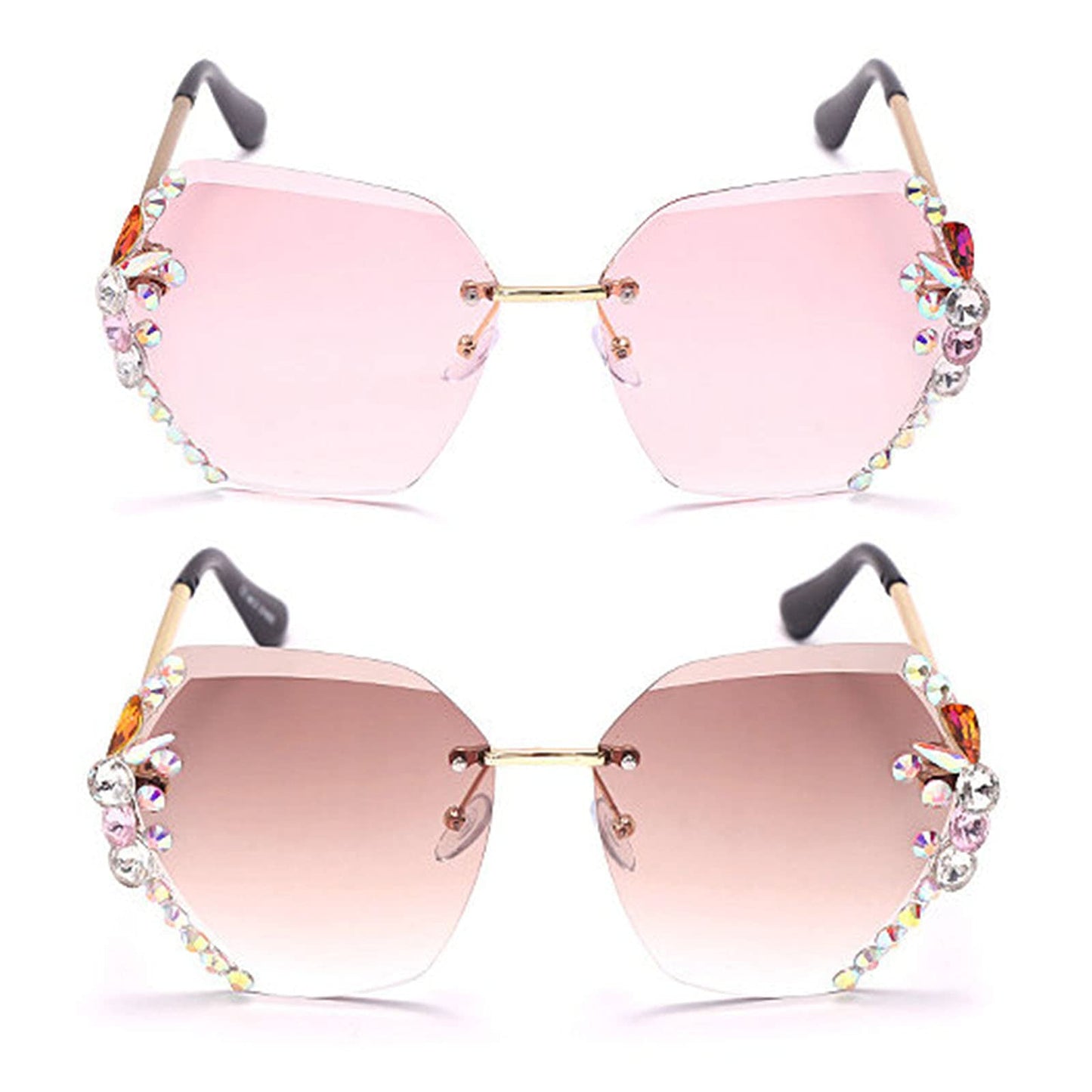 2025 Willochra Square Crystal Vintage Rimless Rhinestone Sunglasses Fashion Gradient Lens Sun Glasses Shades for Female - Xpressa