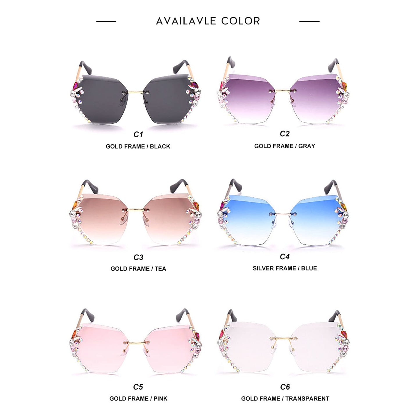 2025 Willochra Square Crystal Vintage Rimless Rhinestone Sunglasses Fashion Gradient Lens Sun Glasses Shades for Female - Xpressa