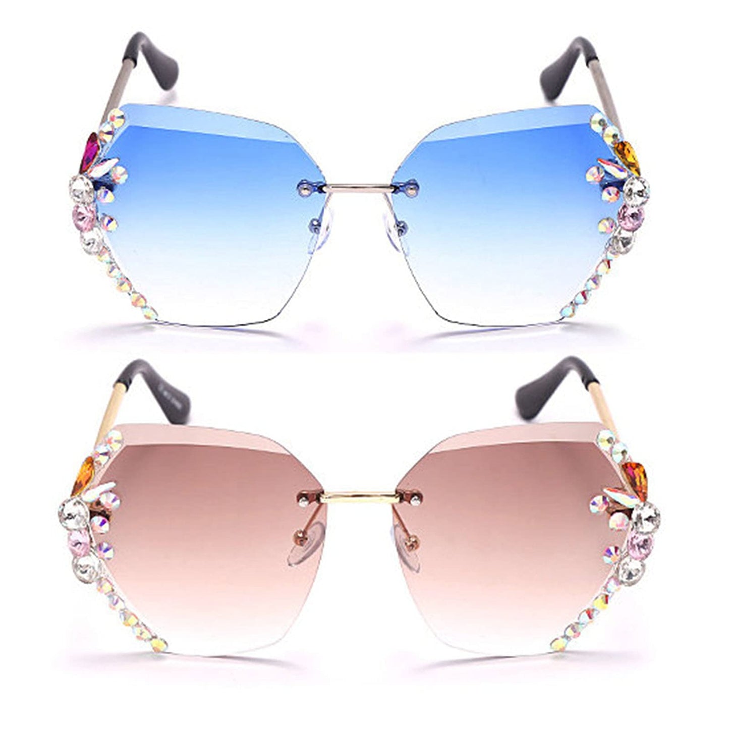 2025 Willochra Square Crystal Vintage Rimless Rhinestone Sunglasses Fashion Gradient Lens Sun Glasses Shades for Female - Xpressa