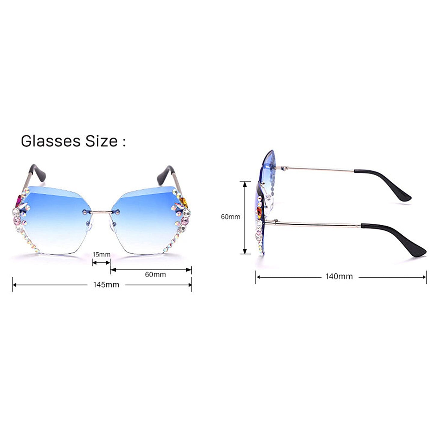 2025 Willochra Square Crystal Vintage Rimless Rhinestone Sunglasses Fashion Gradient Lens Sun Glasses Shades for Female - Xpressa