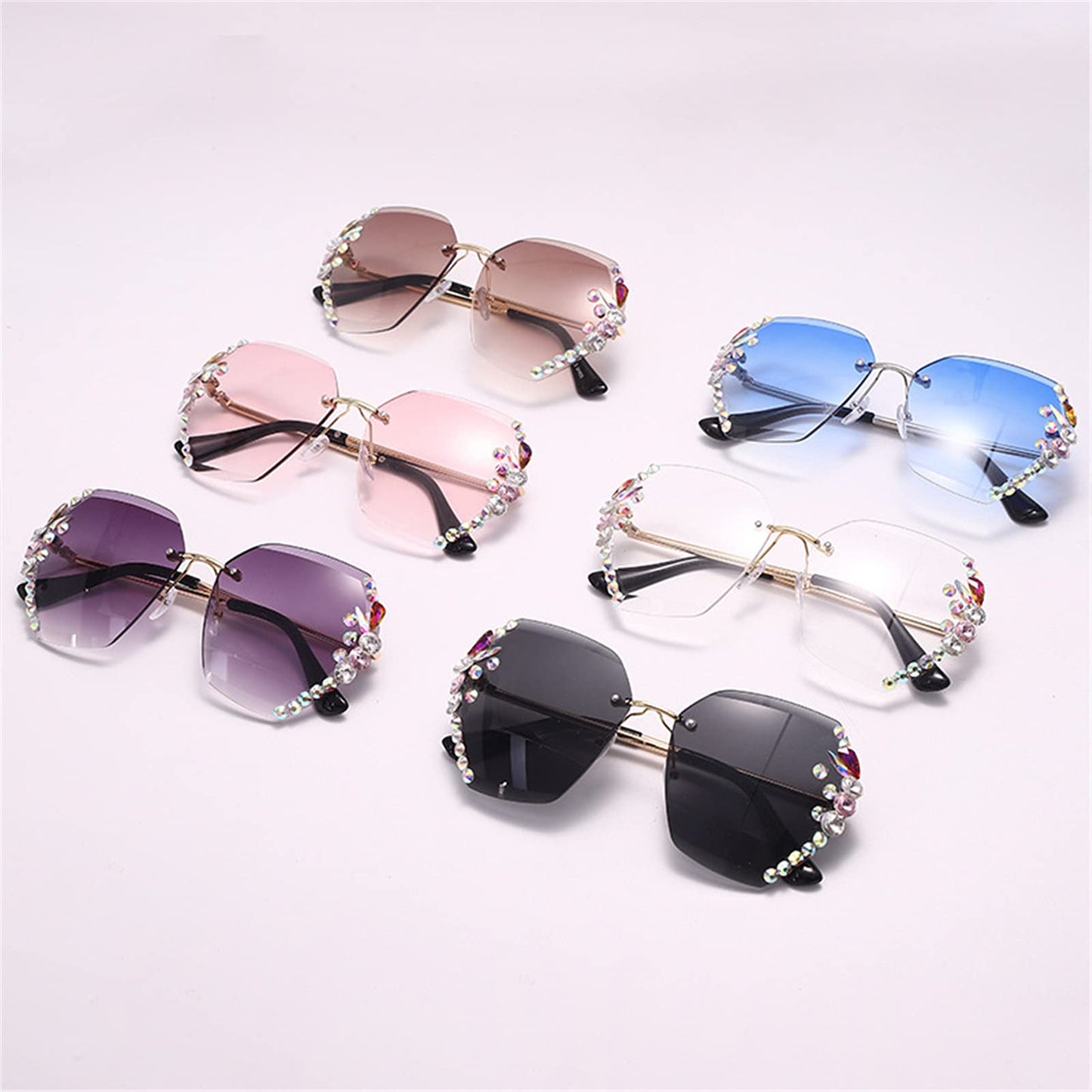 2025 Willochra Square Crystal Vintage Rimless Rhinestone Sunglasses Fashion Gradient Lens Sun Glasses Shades for Female - Xpressa