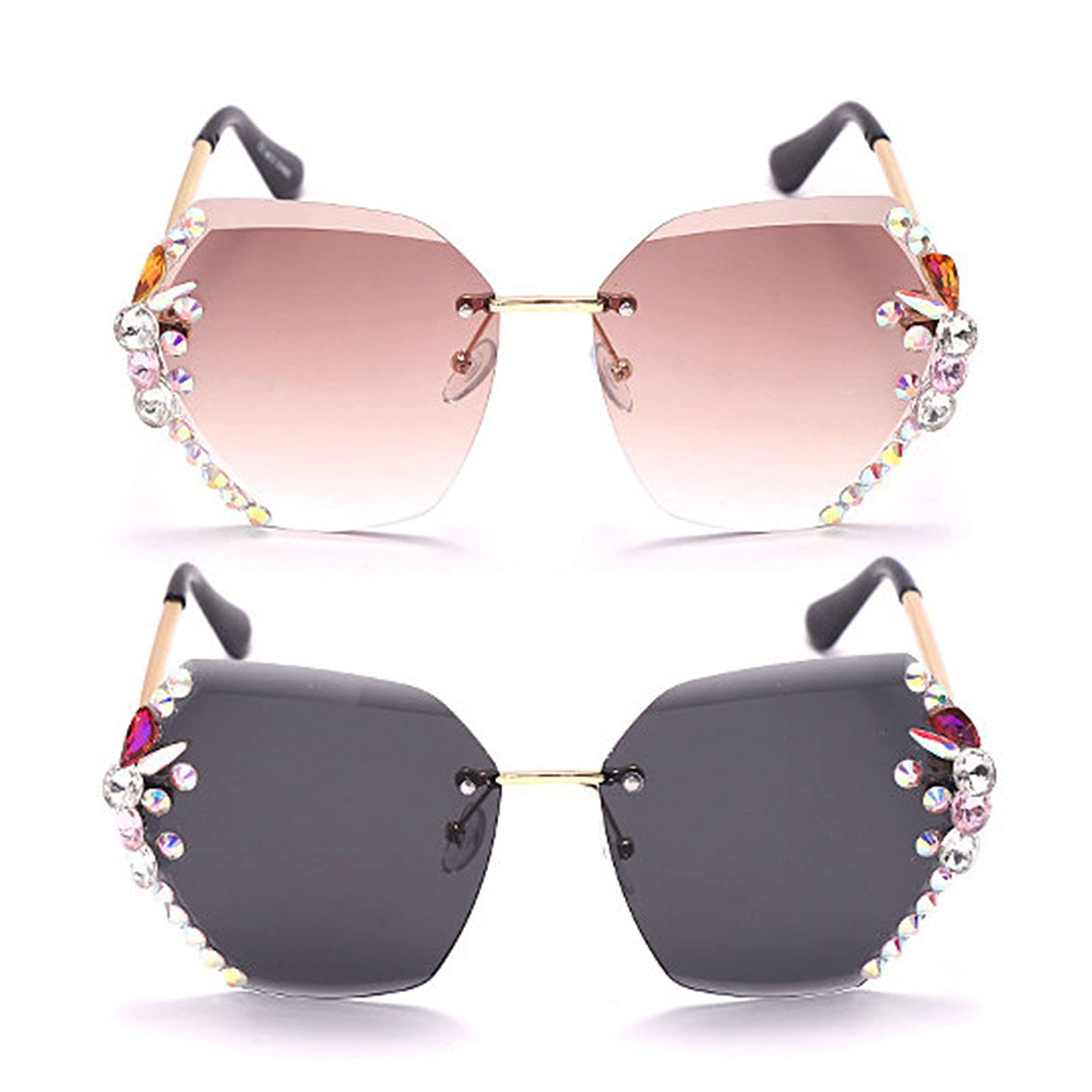 2025 Willochra Square Crystal Vintage Rimless Rhinestone Sunglasses Fashion Gradient Lens Sun Glasses Shades for Female - Xpressa