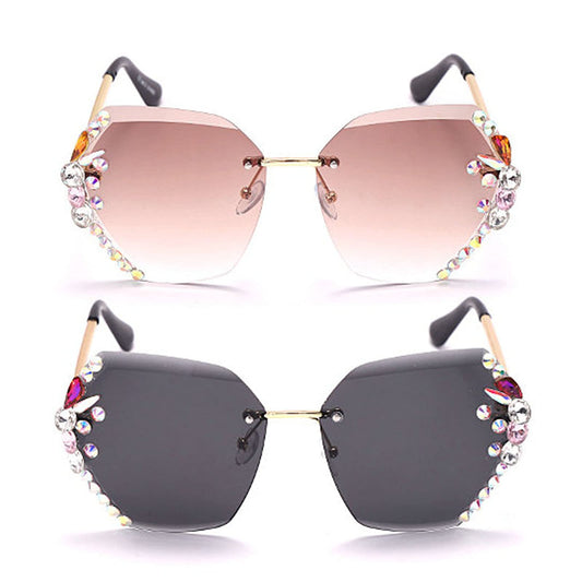 2025 Willochra Square Crystal Vintage Rimless Rhinestone Sunglasses Fashion Gradient Lens Sun Glasses Shades for Female - Xpressa
