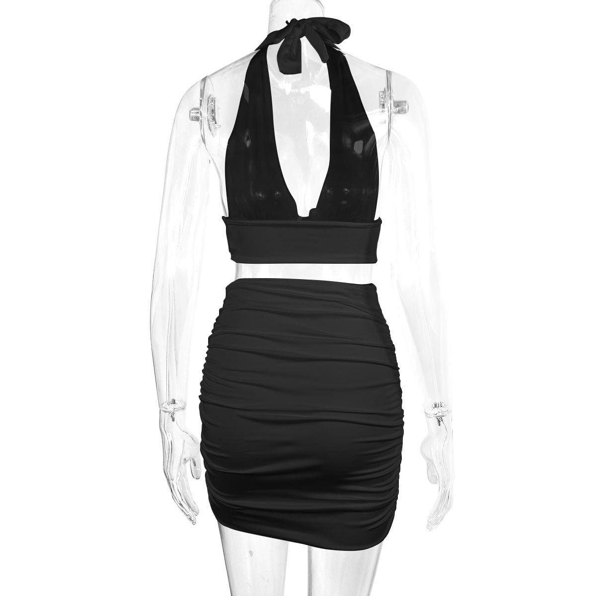 2pcs Dress Suits For Women Halter Lace - up Hip Top And Pleated Hip - covering Skirt - Xpressa