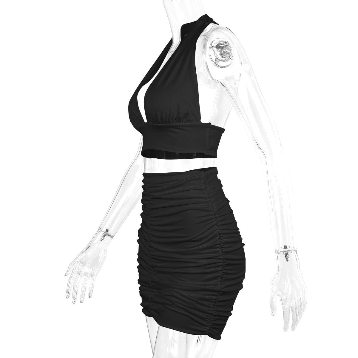 2pcs Dress Suits For Women Halter Lace - up Hip Top And Pleated Hip - covering Skirt - Xpressa