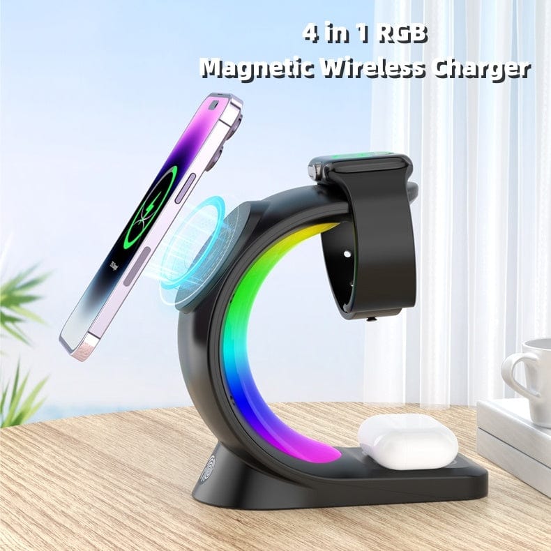 4 In 1 Magnetic Wireless Charger Fast Charging For Smart Phone Atmosphere Light Charging Station For Airpods Pro I - phone Watch - Xpressa