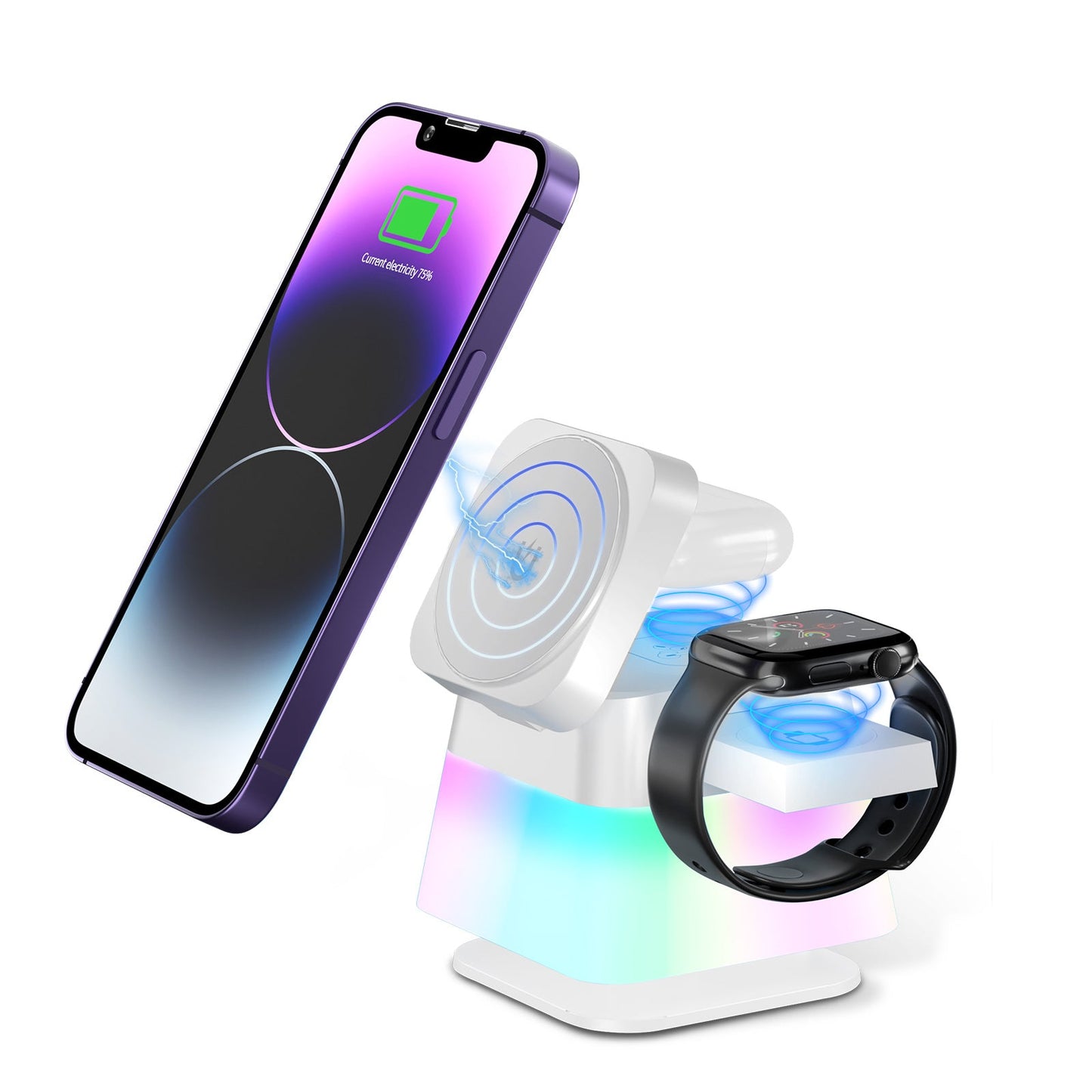 4 In 1 Rotatable Colorful Lighting Wireless Charger Stand For Phone 15 14 13 12 Pro Max 8 7 Holder Magnetic Fast Charging Station - Xpressa
