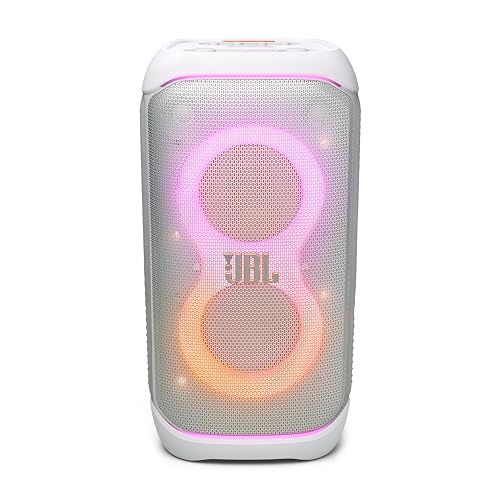 JBL PartyBox Stage 320 - Portable Party Speaker with Telescopic Handle & Wide, Sturdy Wheels, Powerful JBL Pro Sound, Futuristic lightshow, Up to 18 Hours of Play time, Splash Proof (Black)