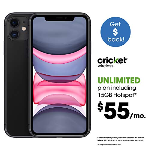 Apple iPhone 11 [64GB, Black] + Carrier Subscription [Cricket Wireless]