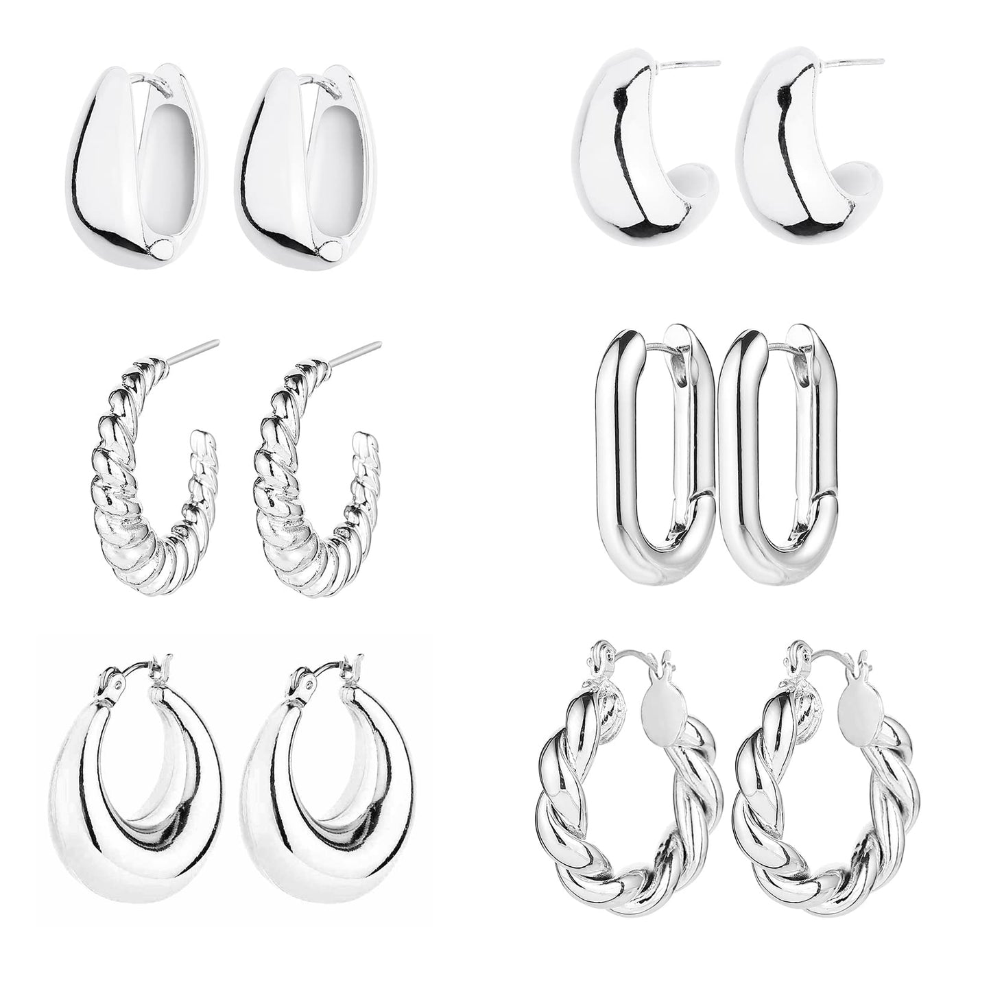 6 Pairs 14K Gold Hoop Earrings for Women Lightweight Chunky Hoop Earrings Multipack Hypoallergenic, Thick Open Twisted Huggie Hoops Earring Set Jewelry for Gifts. - Xpressa