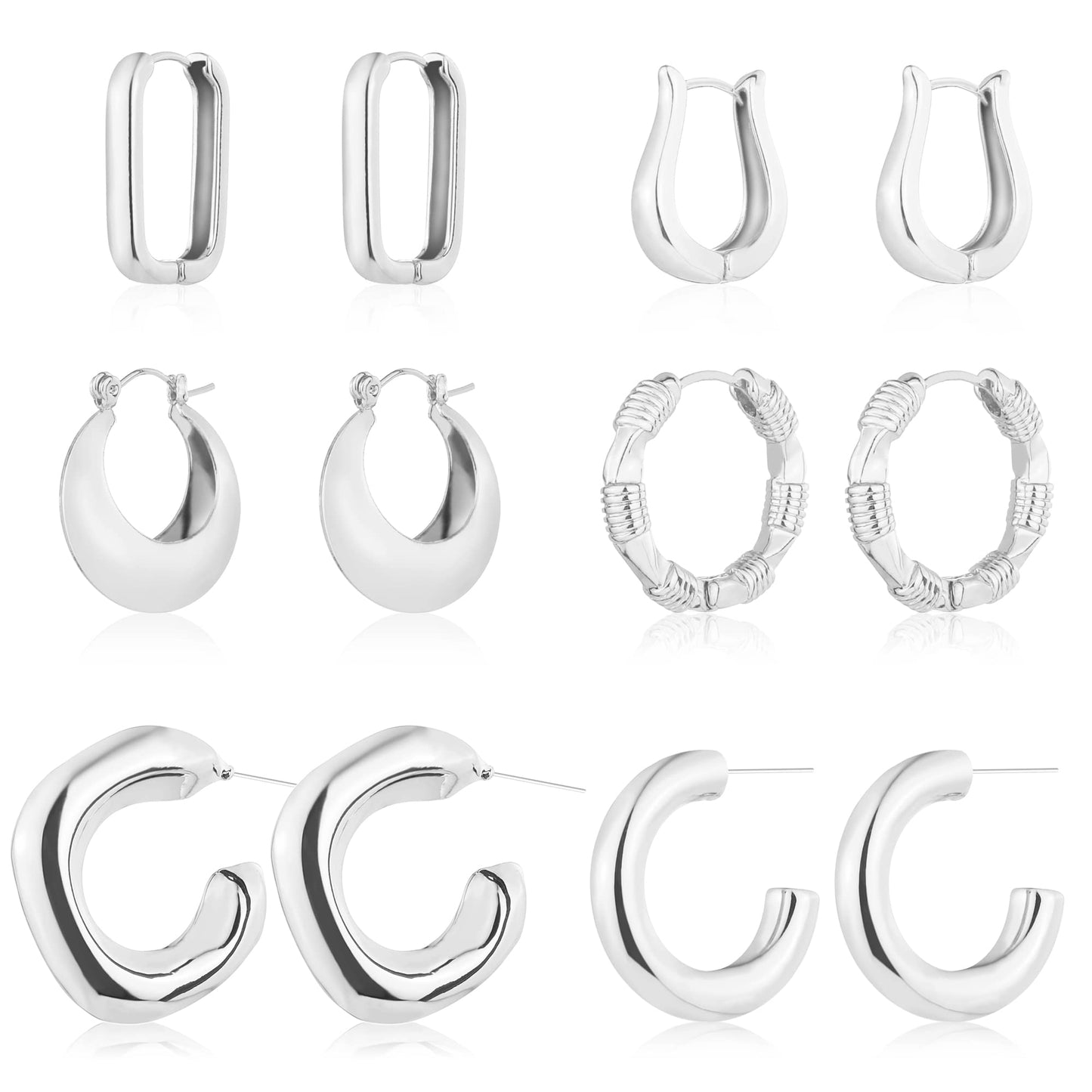 6 Pairs 14K Gold Hoop Earrings for Women Lightweight Chunky Hoop Earrings Multipack Hypoallergenic, Thick Open Twisted Huggie Hoops Earring Set Jewelry for Gifts. - Xpressa