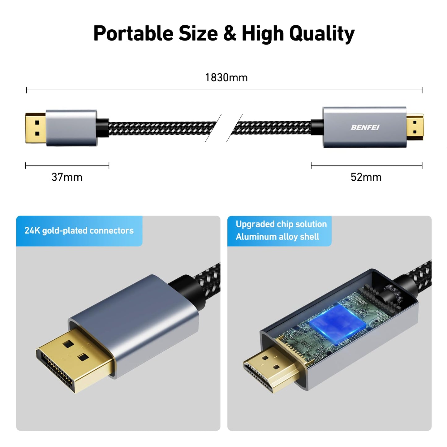 BENFEI 4K DisplayPort to HDMI Cable 1.8M, Uni-Directional DisplayPort to HDMI Cable Gold Plated Cord for Lenovo, HP, ASUS, Dell and Other Brands