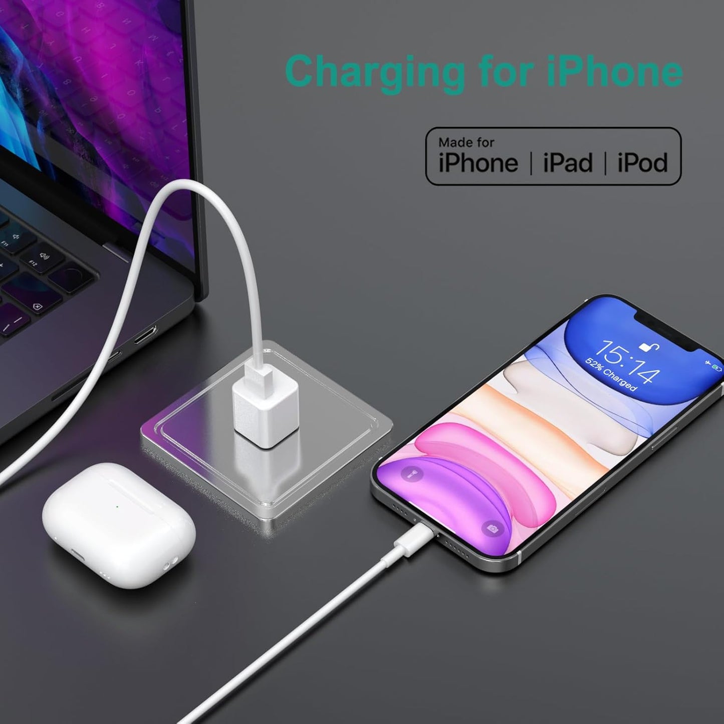 iPhone Charger Cable,3Pack (MFi Certified) Data Sync Charging Cords with 3Pack USB Wall Charger Travel Plug Adapter Compatible with iPhone 14Pro/13 Pro/12/12 Pro Max/11 Pro Max/XS Max/XS/XR/X/8