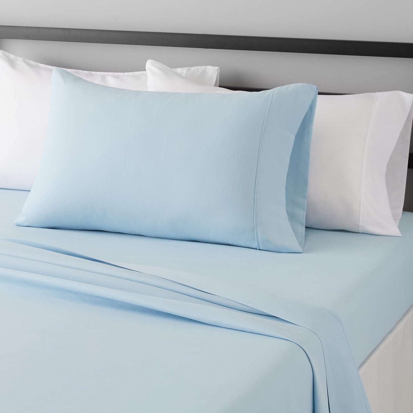 Amazon Basics Lightweight Super Soft, Breathable Easy Care Microfiber 3 Piece Bed Sheet Set with 14-Inch Deep Pockets, Twin, Dark Gray, Solid