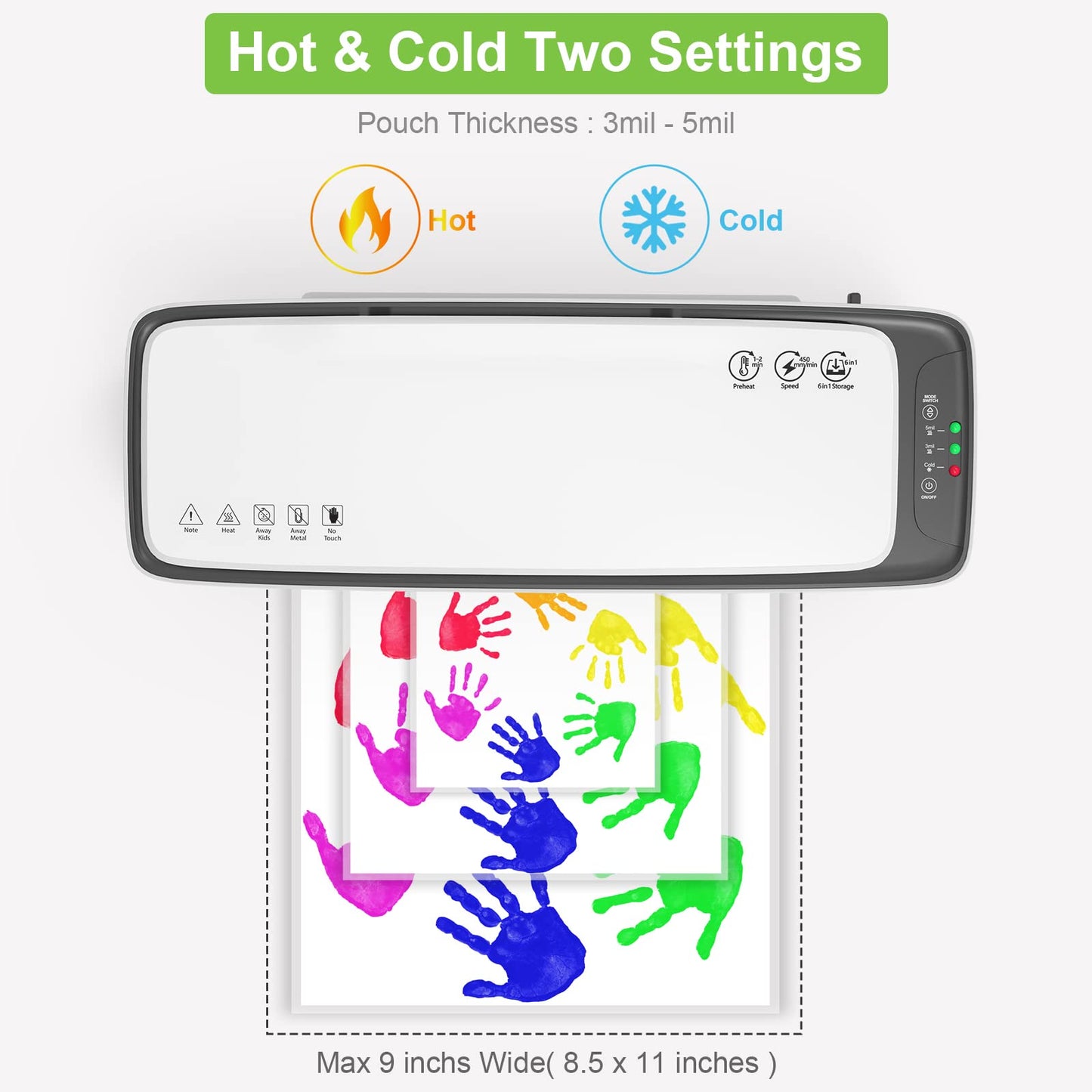 Laminator Machine 13-Inch Thermal Lamination with Laminating Sheets 9 in1 Office Desktop Laminate Machine, Portable A3 Laminater for Teachers Personal 60S Warm-Up Never Jam