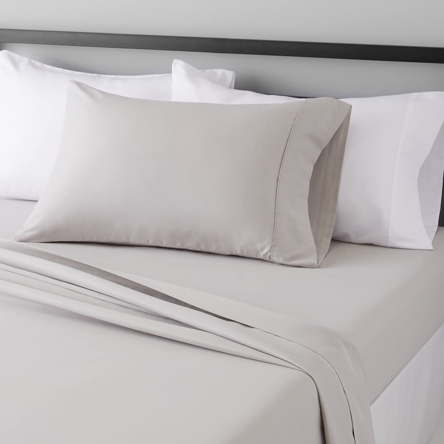 Amazon Basics Lightweight Super Soft, Breathable Easy Care Microfiber 3 Piece Bed Sheet Set with 14-Inch Deep Pockets, Twin, Dark Gray, Solid