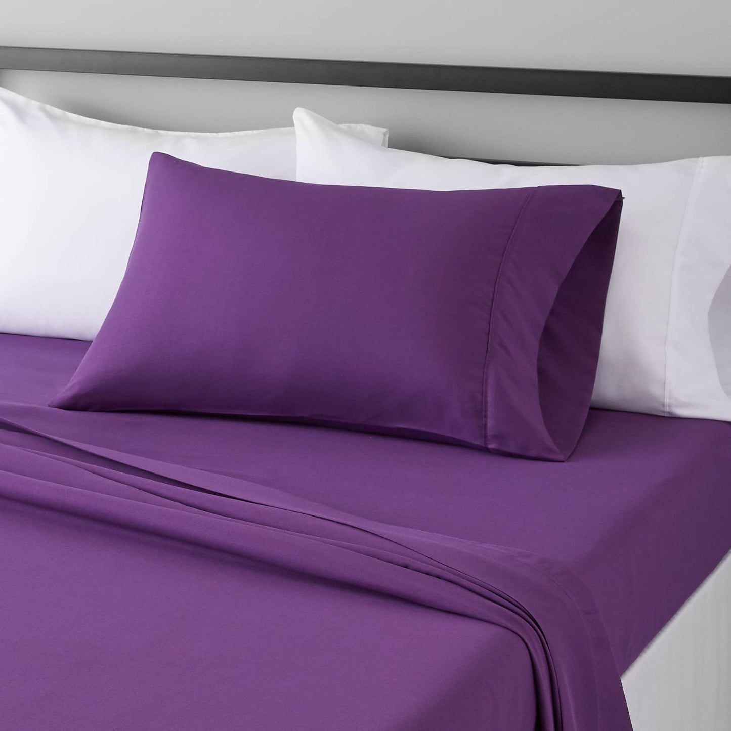 Amazon Basics Lightweight Super Soft, Breathable Easy Care Microfiber 3 Piece Bed Sheet Set with 14-Inch Deep Pockets, Twin, Dark Gray, Solid