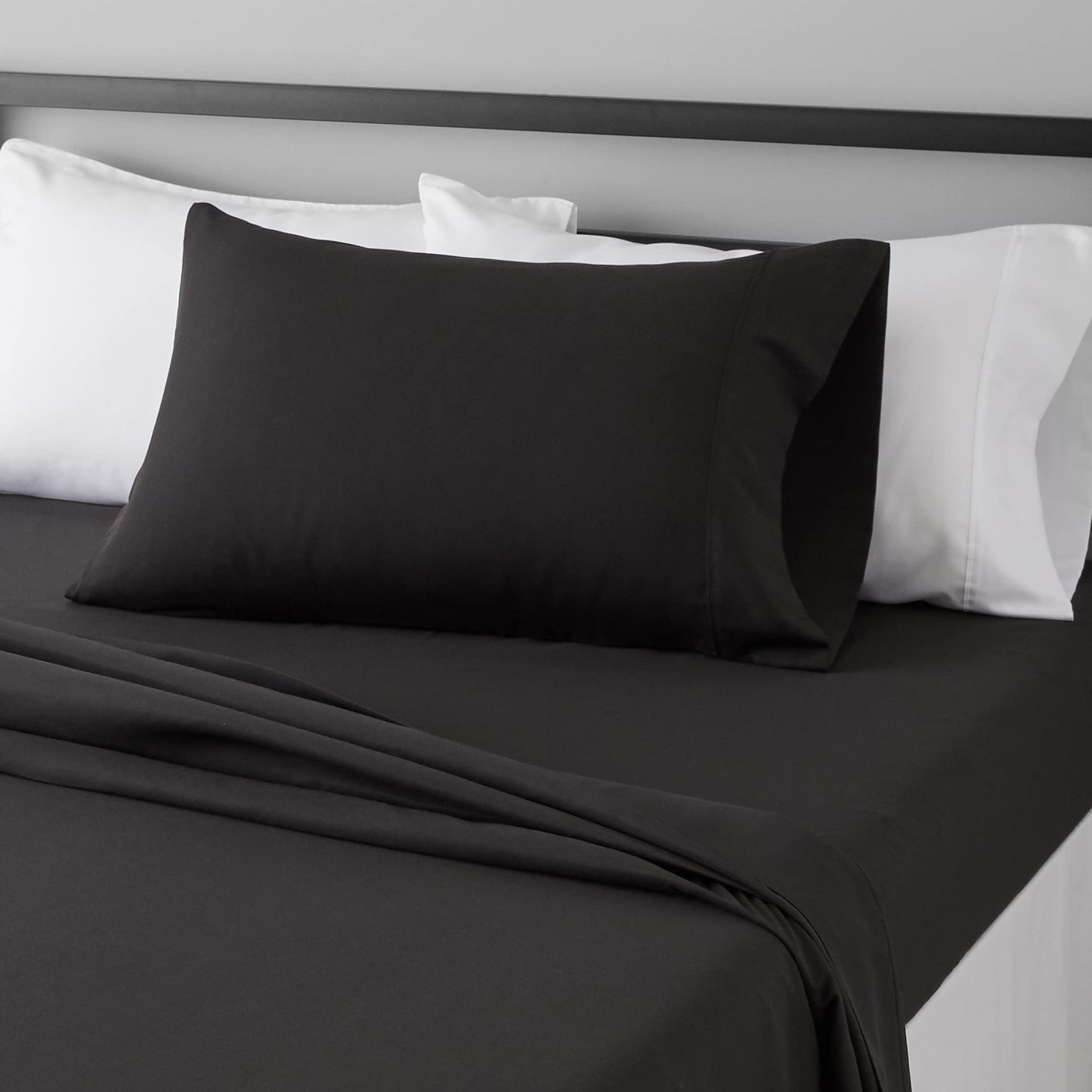 Amazon Basics Lightweight Super Soft, Breathable Easy Care Microfiber 3 Piece Bed Sheet Set with 14-Inch Deep Pockets, Twin, Dark Gray, Solid