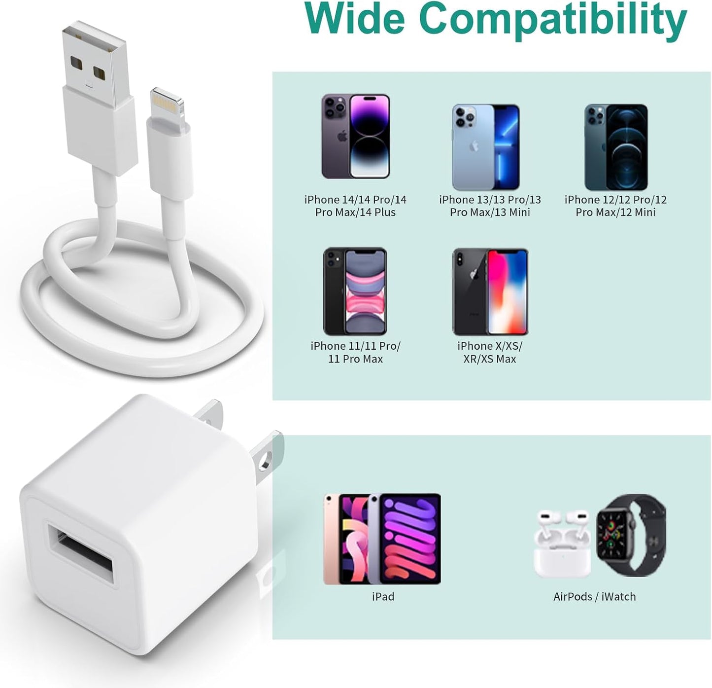 iPhone Charger Cable,3Pack (MFi Certified) Data Sync Charging Cords with 3Pack USB Wall Charger Travel Plug Adapter Compatible with iPhone 14Pro/13 Pro/12/12 Pro Max/11 Pro Max/XS Max/XS/XR/X/8