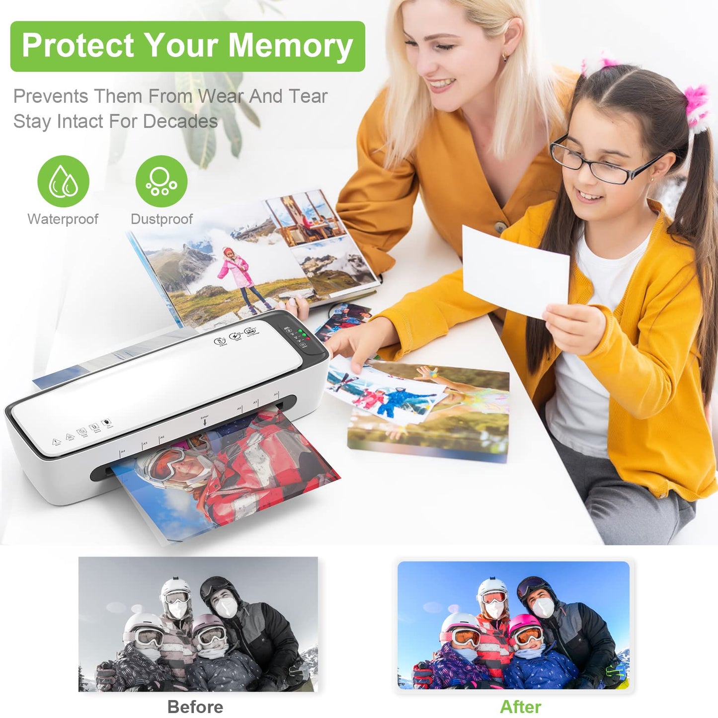 Laminator Machine 13-Inch Thermal Lamination with Laminating Sheets 9 in1 Office Desktop Laminate Machine, Portable A3 Laminater for Teachers Personal 60S Warm-Up Never Jam