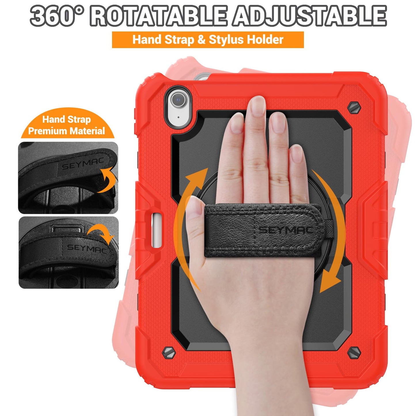 SEYMAC Case for iPad Air 11 Inch M3 2025/M2 2024 (Air 7th/6th Generation), Heavy Duty Shockproof Protective Case with Screen Protector, Rotating Stand and Hand/Shoulder Strap, Black