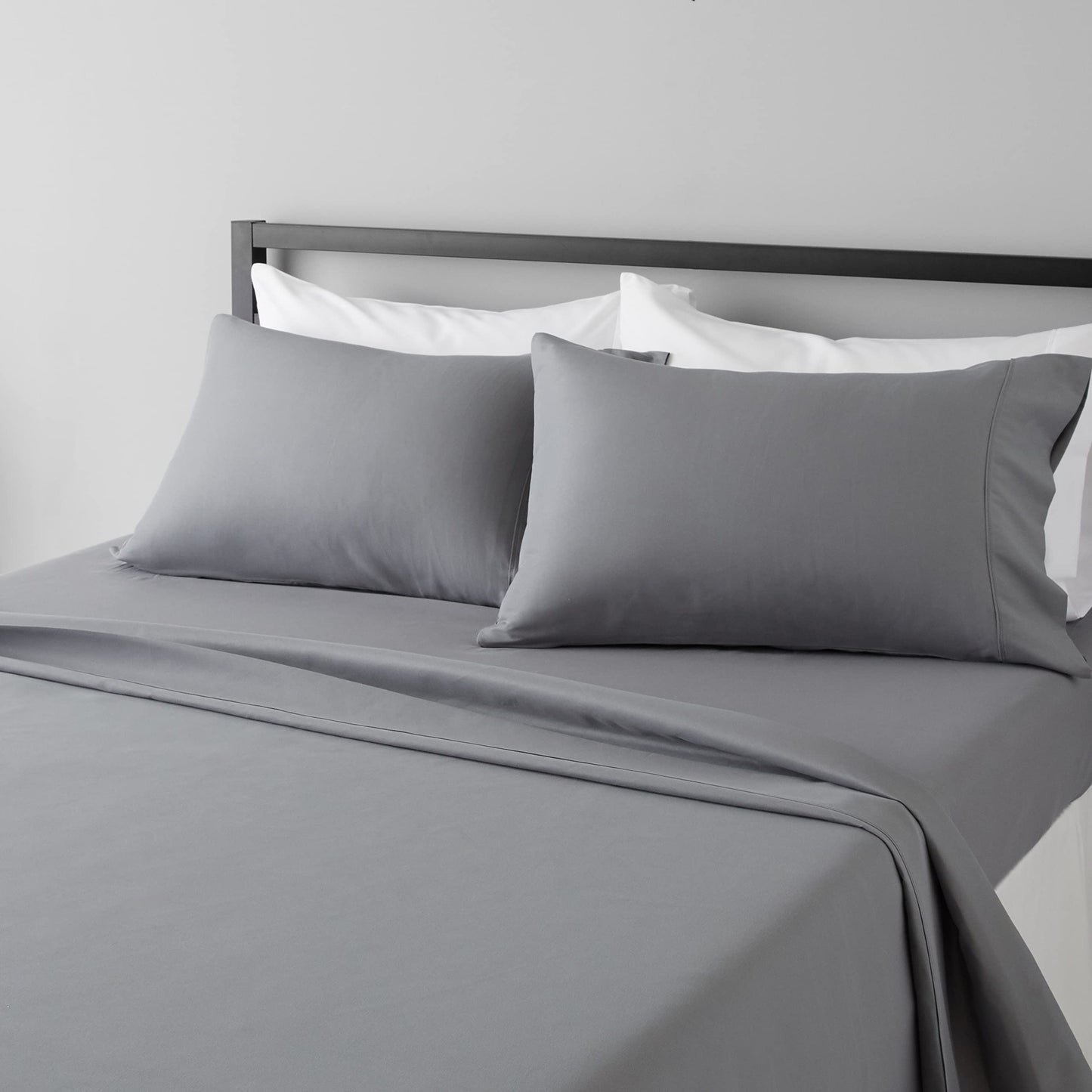 Amazon Basics Lightweight Super Soft, Breathable Easy Care Microfiber 3 Piece Bed Sheet Set with 14-Inch Deep Pockets, Twin, Dark Gray, Solid