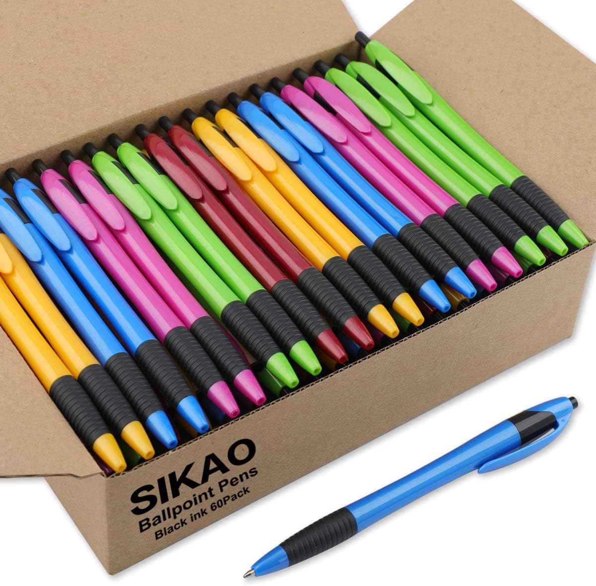 Pens Bulk, 60Pack Gripped Slimster Bulk Pens Ballpoint Smooth Writing Pens No Smear, Retractable Pens Black Ink 1.0mm, Wholesale Click Pens, Server Pens, School Office Supplies