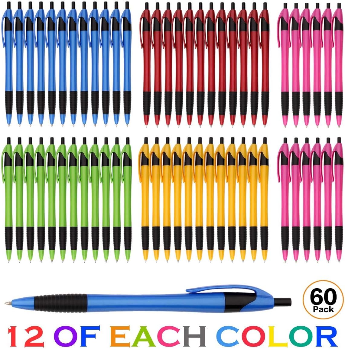 Pens Bulk, 60Pack Gripped Slimster Bulk Pens Ballpoint Smooth Writing Pens No Smear, Retractable Pens Black Ink 1.0mm, Wholesale Click Pens, Server Pens, School Office Supplies