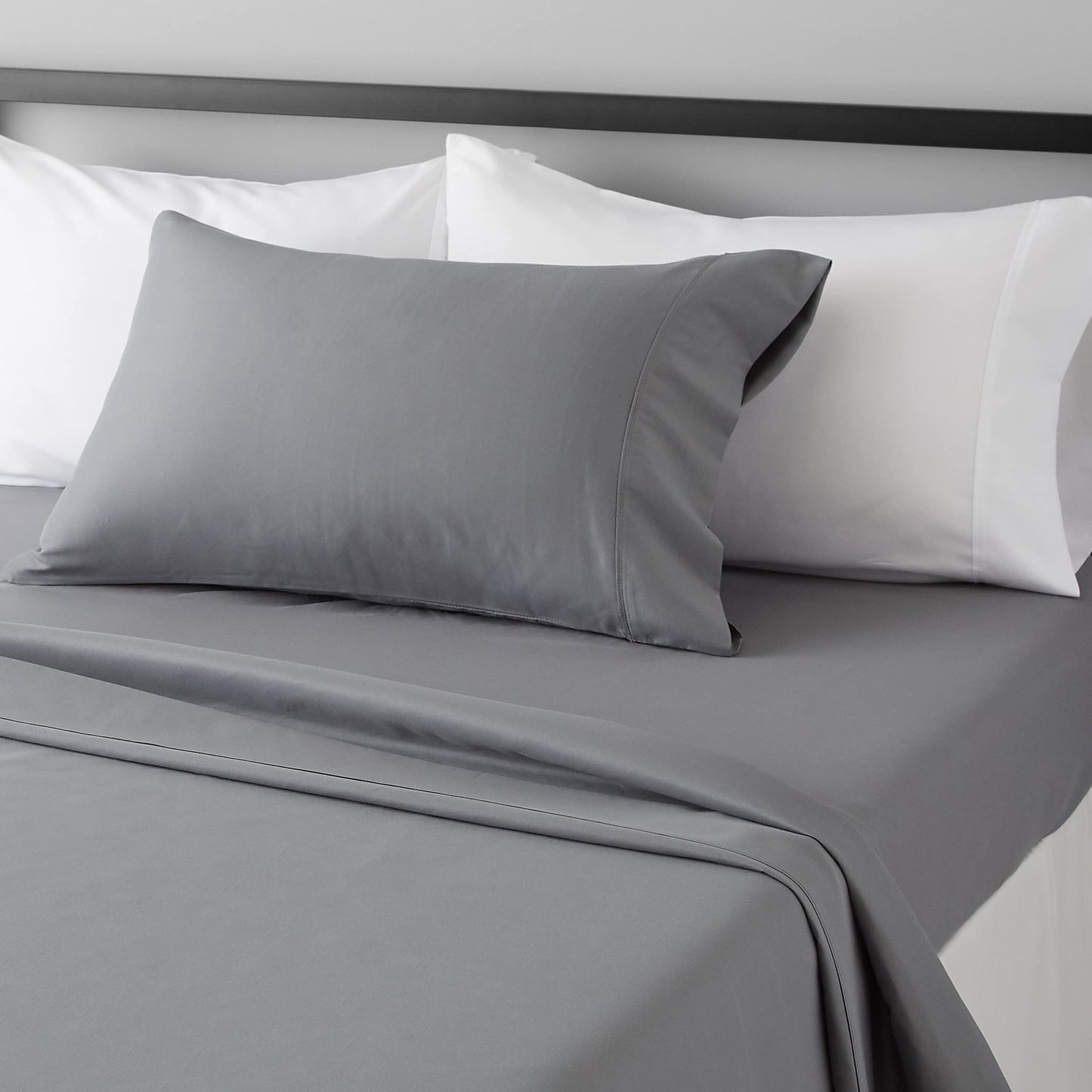Amazon Basics Lightweight Super Soft, Breathable Easy Care Microfiber 3 Piece Bed Sheet Set with 14-Inch Deep Pockets, Twin, Dark Gray, Solid