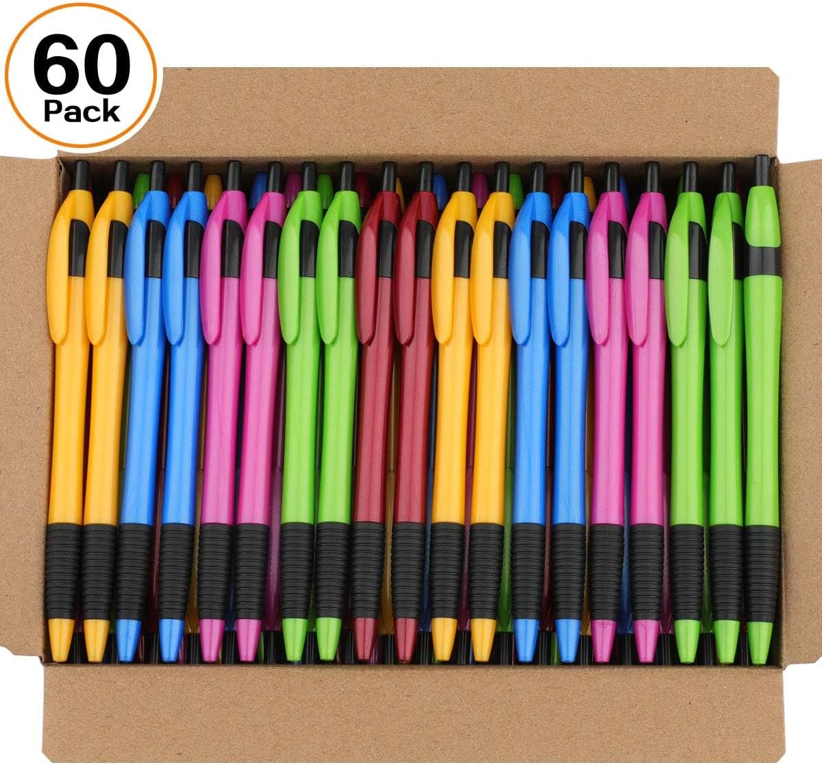 Pens Bulk, 60Pack Gripped Slimster Bulk Pens Ballpoint Smooth Writing Pens No Smear, Retractable Pens Black Ink 1.0mm, Wholesale Click Pens, Server Pens, School Office Supplies