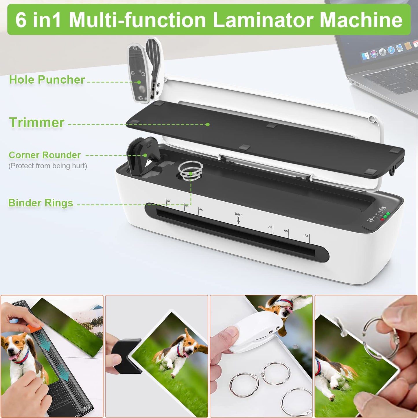 Laminator Machine 13-Inch Thermal Lamination with Laminating Sheets 9 in1 Office Desktop Laminate Machine, Portable A3 Laminater for Teachers Personal 60S Warm-Up Never Jam