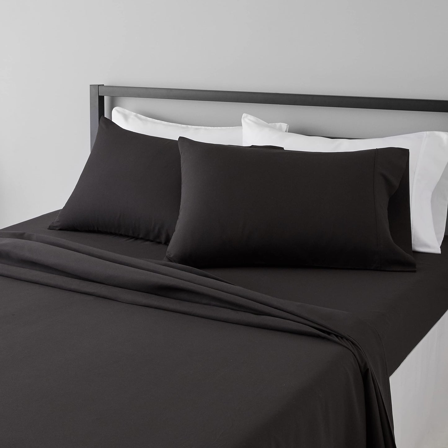 Amazon Basics Lightweight Super Soft, Breathable Easy Care Microfiber 3 Piece Bed Sheet Set with 14-Inch Deep Pockets, Twin, Dark Gray, Solid