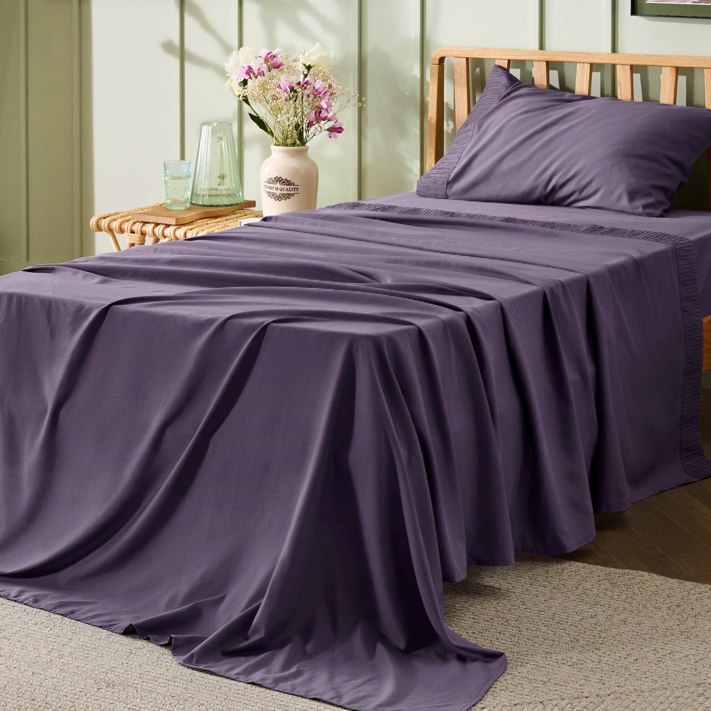 Bedsure Twin Sheets Set Grey - Soft Twin Bed Sheets, 3 Pieces Hotel Luxury Twin Sheets, Easy Care Polyester Microfiber Cooling Bed Sheet Set