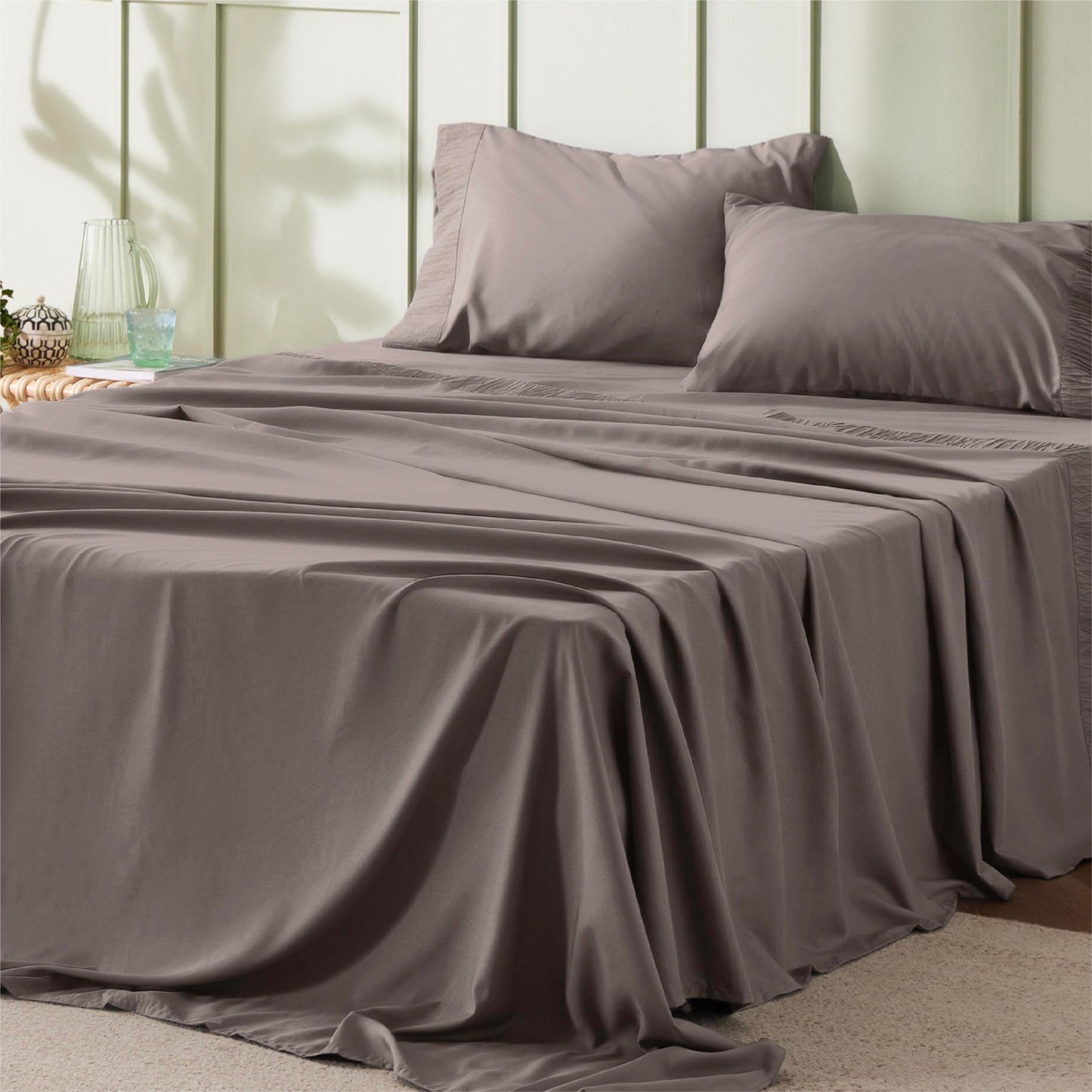 Bedsure Twin Sheets Set Grey - Soft Twin Bed Sheets, 3 Pieces Hotel Luxury Twin Sheets, Easy Care Polyester Microfiber Cooling Bed Sheet Set