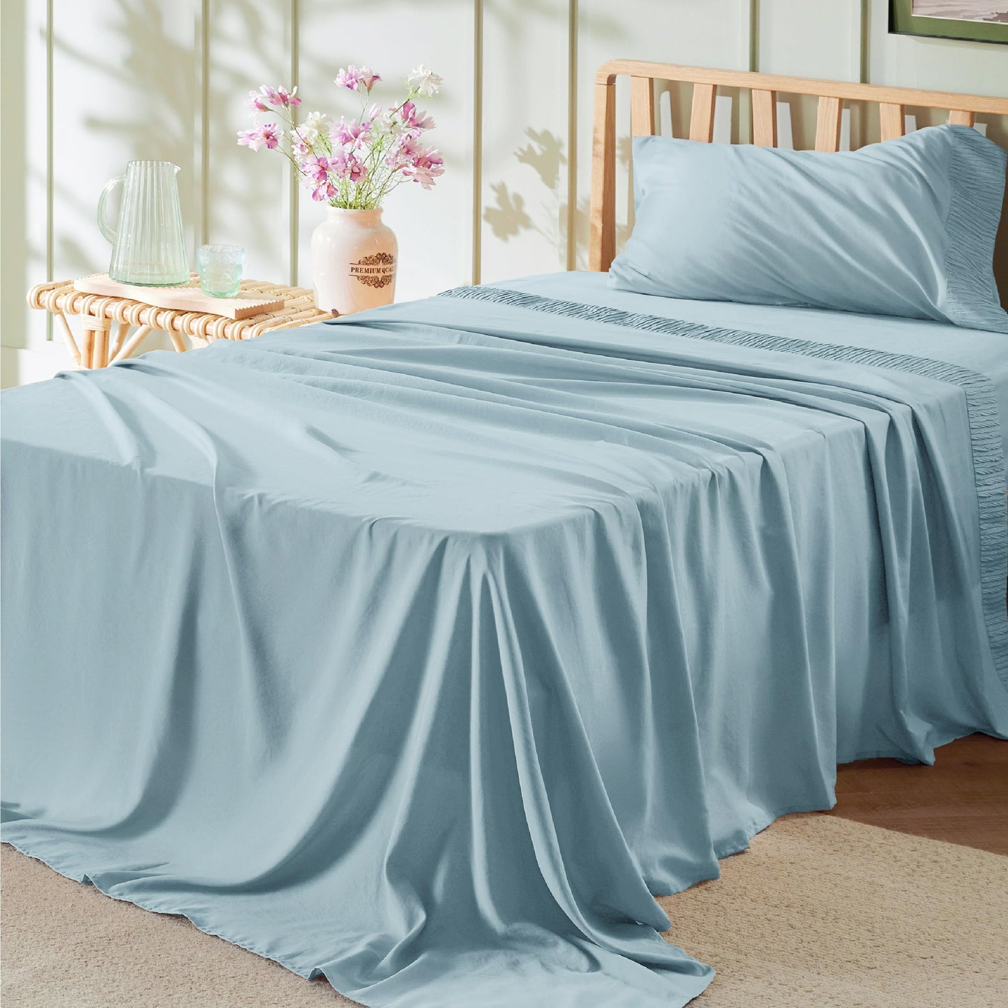 Bedsure Twin Sheets Set Grey - Soft Twin Bed Sheets, 3 Pieces Hotel Luxury Twin Sheets, Easy Care Polyester Microfiber Cooling Bed Sheet Set
