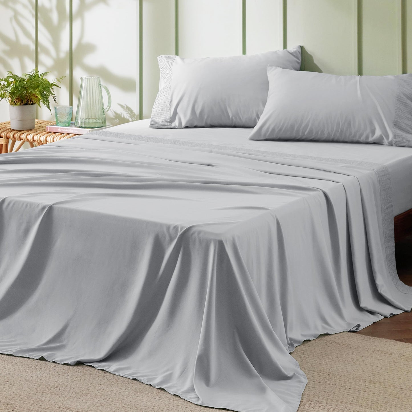 Bedsure Twin Sheets Set Grey - Soft Twin Bed Sheets, 3 Pieces Hotel Luxury Twin Sheets, Easy Care Polyester Microfiber Cooling Bed Sheet Set