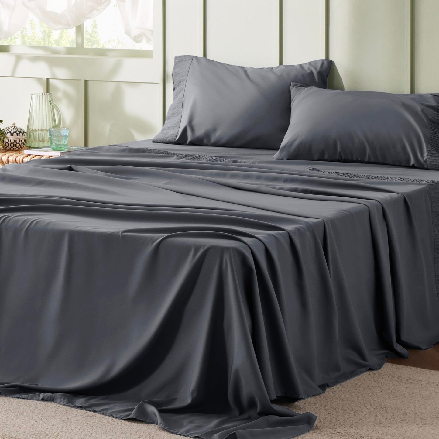 Bedsure Twin Sheets Set Grey - Soft Twin Bed Sheets, 3 Pieces Hotel Luxury Twin Sheets, Easy Care Polyester Microfiber Cooling Bed Sheet Set