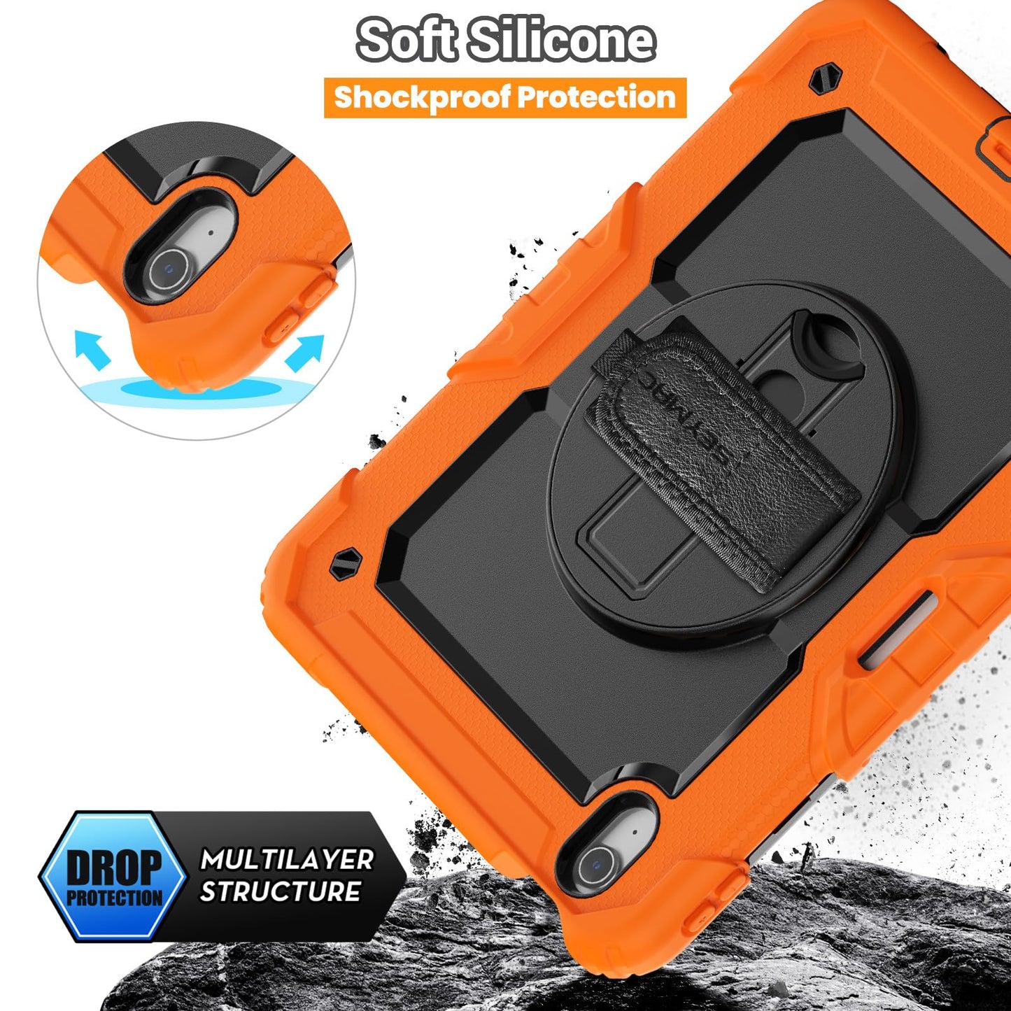 SEYMAC Case for iPad Air 11 Inch M3 2025/M2 2024 (Air 7th/6th Generation), Heavy Duty Shockproof Protective Case with Screen Protector, Rotating Stand and Hand/Shoulder Strap, Black