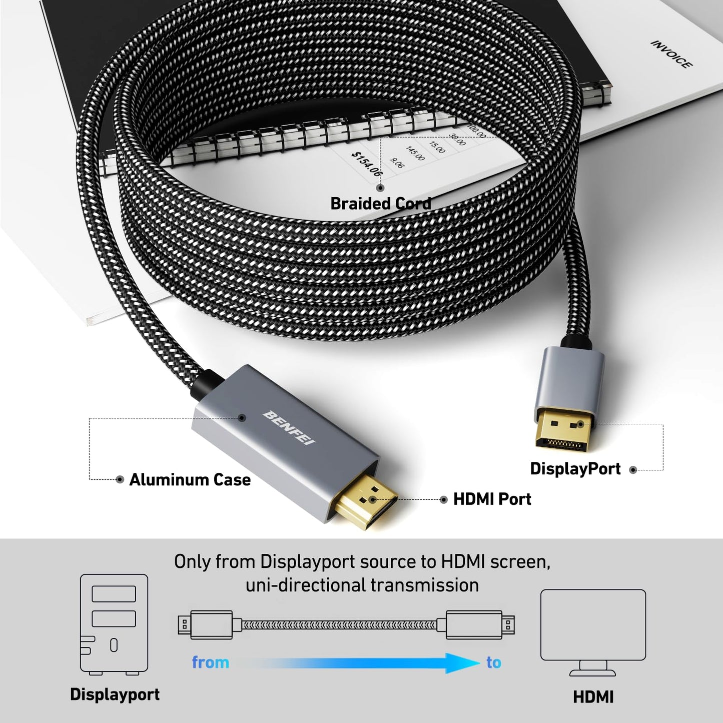 BENFEI 4K DisplayPort to HDMI Cable 1.8M, Uni-Directional DisplayPort to HDMI Cable Gold Plated Cord for Lenovo, HP, ASUS, Dell and Other Brands