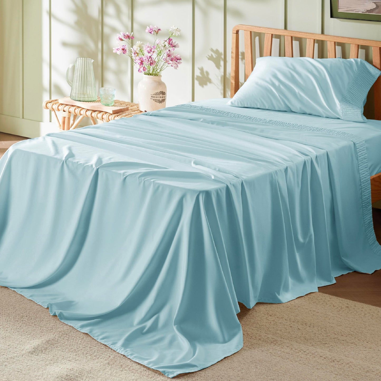 Bedsure Twin Sheets Set Grey - Soft Twin Bed Sheets, 3 Pieces Hotel Luxury Twin Sheets, Easy Care Polyester Microfiber Cooling Bed Sheet Set