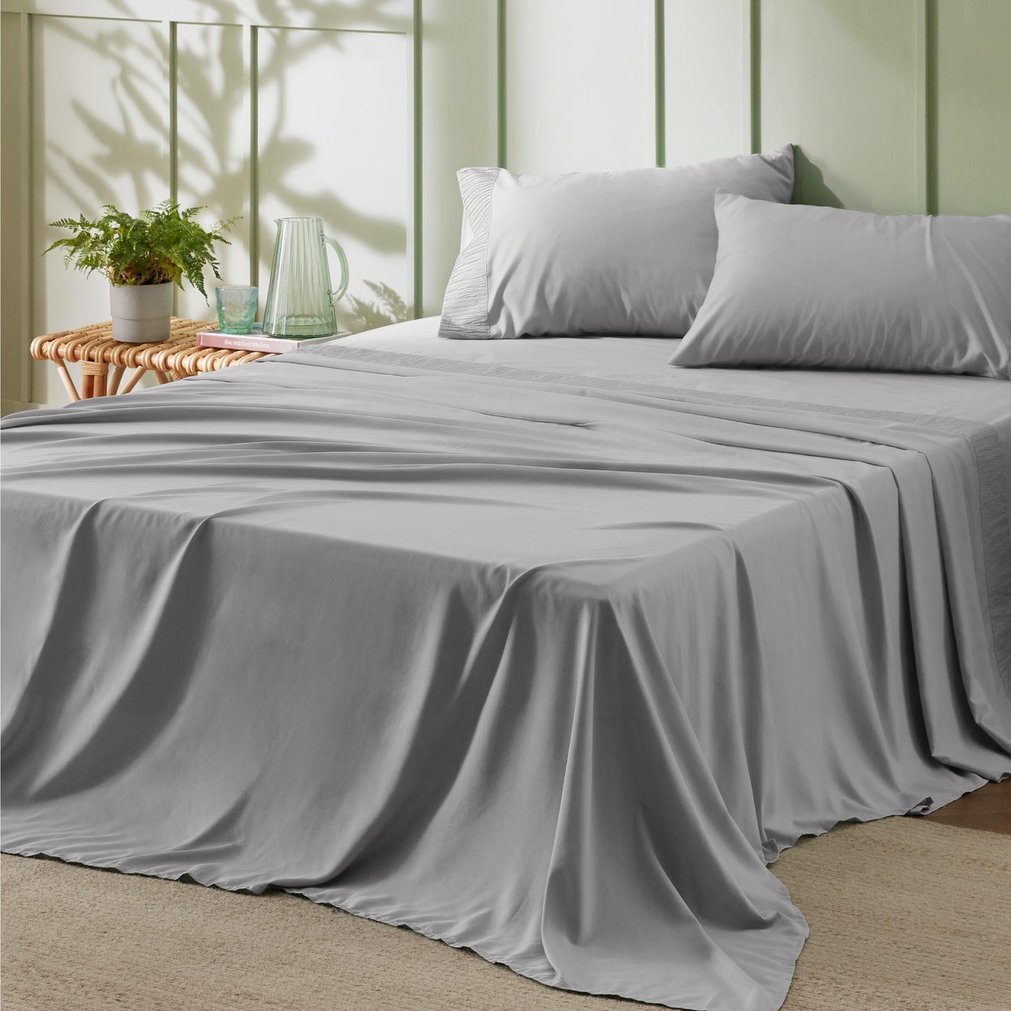 Bedsure Twin Sheets Set Grey - Soft Twin Bed Sheets, 3 Pieces Hotel Luxury Twin Sheets, Easy Care Polyester Microfiber Cooling Bed Sheet Set