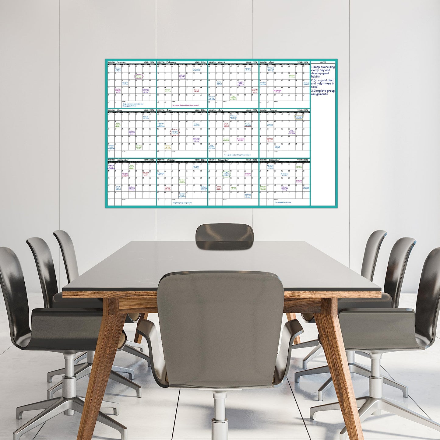 Large Dry Erase Calendar for Wall - Undated 12 Month Wall Calendar, 37”×58", Yearly Wall Calendar Dry Erase, Erasable & Reusable Calendar with 15 Round Stickers, Green Large Wall Calendar Dry Erase
