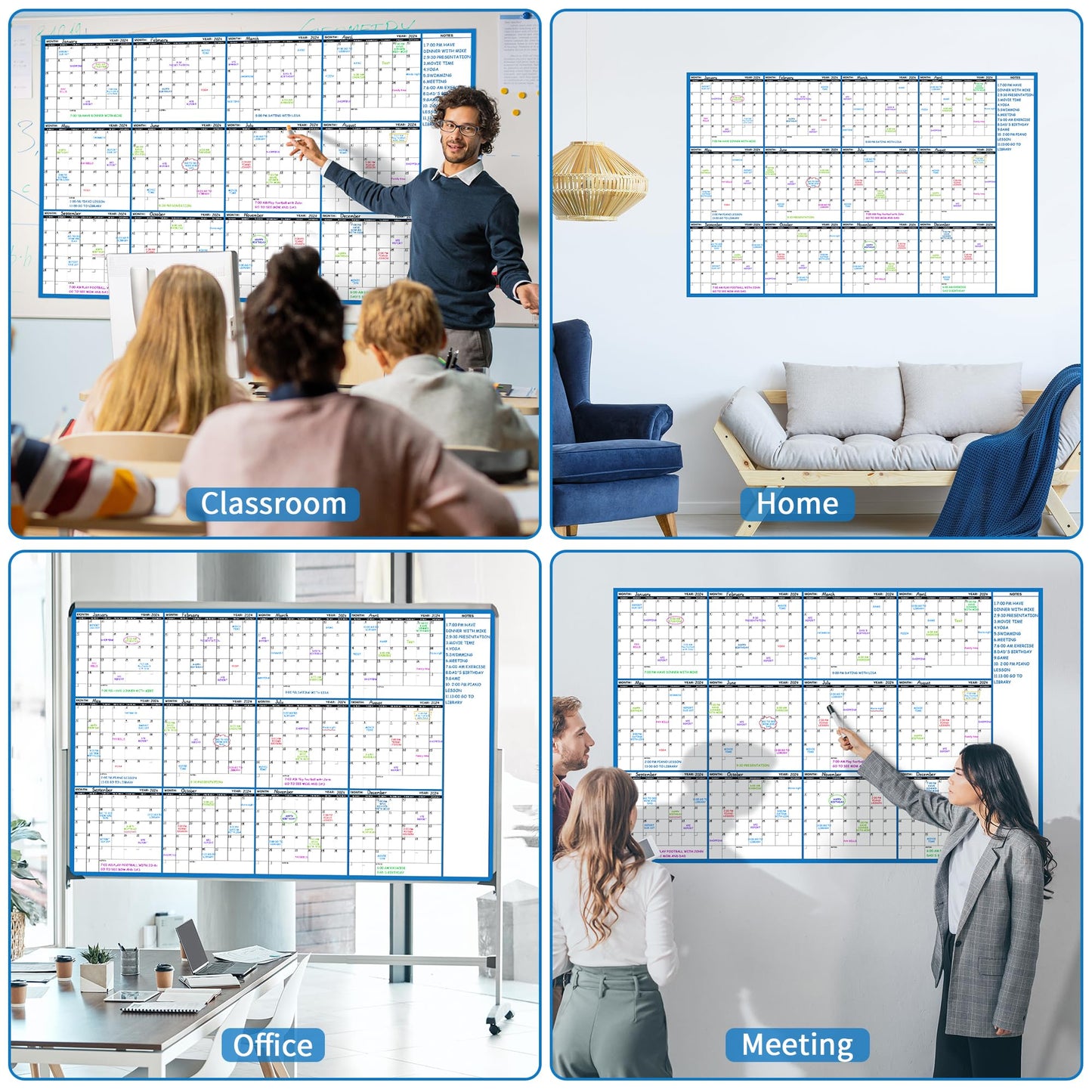 Large Dry Erase Calendar for Wall - Undated 12 Month Wall Calendar, 37”×58", Yearly Wall Calendar Dry Erase, Erasable & Reusable Calendar with 15 Round Stickers, Green Large Wall Calendar Dry Erase