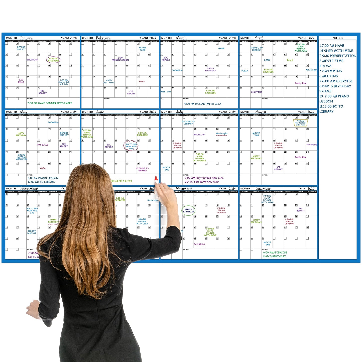 Large Dry Erase Calendar for Wall - Undated 12 Month Wall Calendar, 37”×58", Yearly Wall Calendar Dry Erase, Erasable & Reusable Calendar with 15 Round Stickers, Green Large Wall Calendar Dry Erase