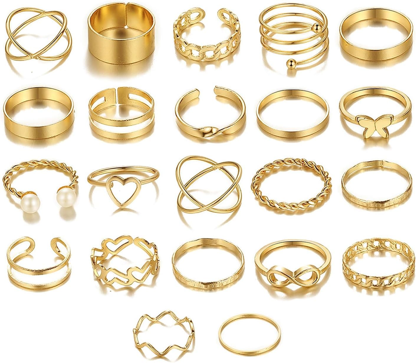 BEELIFY 10 PCS Gold Stacking Rings Set for Women Girls Knuckle Chunky Rings Boho Joint Finger Midi Rings Heart Simple Hollow Carved Stacking Rings Pack for Gift (Size Mixed) Xpress