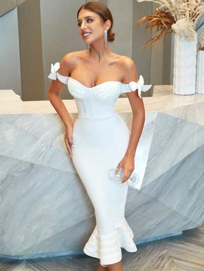 ADYCE Off Shoulder Mermaid Hem Cocktail Party Bandage Dress - Xpressa